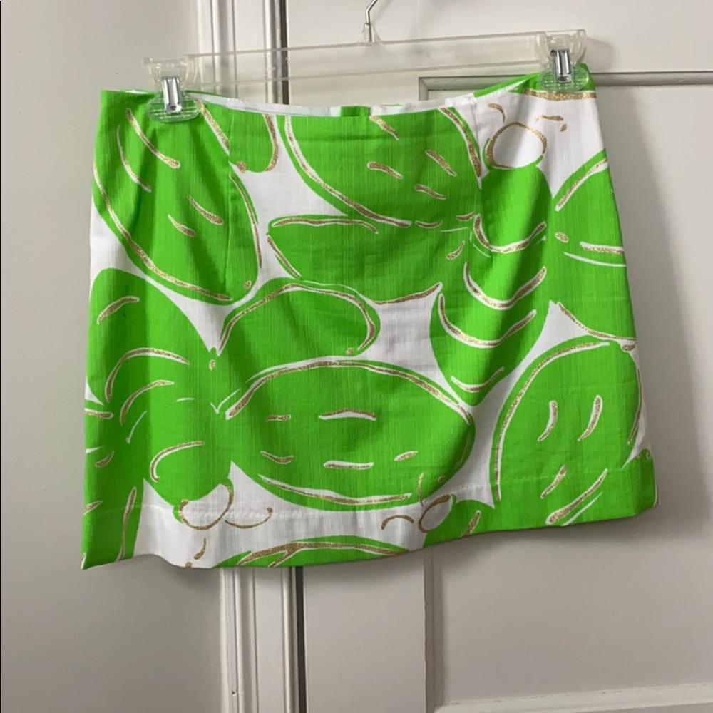 Lilly Pulitzer Green White and Gold Glitter Skirt